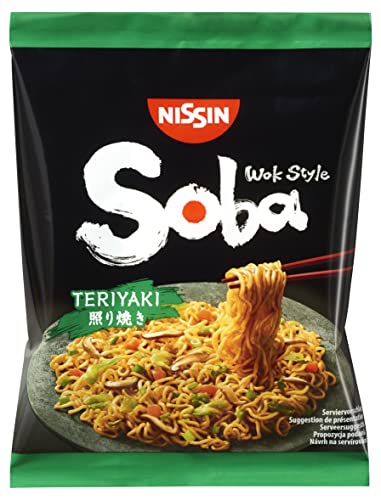 Nissin Soba Bag – Teriyaki, 9er Pack, Wok Style Instant-Nudeln japanischer Art, mit Teriyaki-Sauce, schnelle Zubereitung, asiatisches Essen (9 x 110 g)