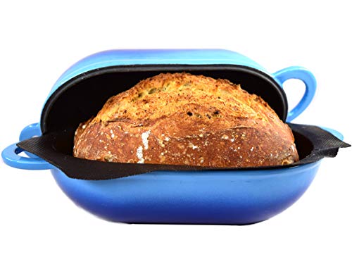 LoafNest - Das einfachste handwerkliche Brotbackset der Welt. Gusseisenkasserolle [Blauer Gradient] und nichthaftende perforierte Silikonauskleidung
