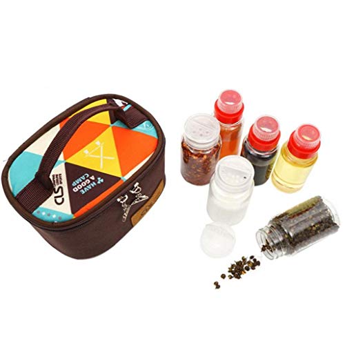 6pcs / Set Bewegliche Gewürz-Gläser-Set Gewürzflasche Kit 6 Sauce Menage Aufbewahrungsbehälter für Flaschen mit Tragetasche ideal für Outdoor-Camping BBQ-Picknick