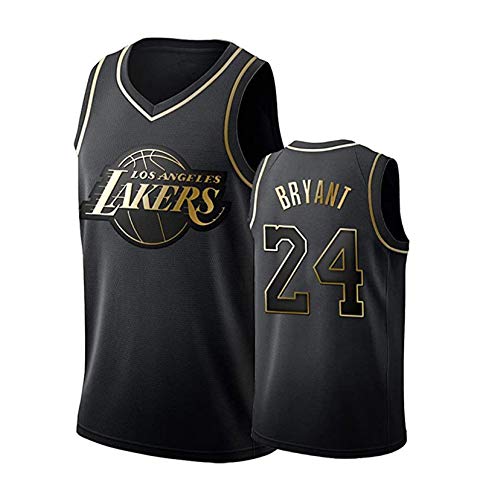 # 24 Kobe Black Gold Basketball Jersey, Unisex ärmelloses Sportweste Shirt,Schwarz,XL