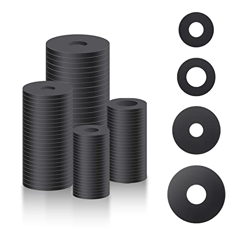 AIEX 100 Stück Gummi Unterlegscheiben Flach, Gummiunterlegscheiben Strapazierfähig Schwarze Gummitülle Vibrationsdämpfungspads für Haushaltsgeräte Wasserhähne Schrauben Bolzen (4 Größen)