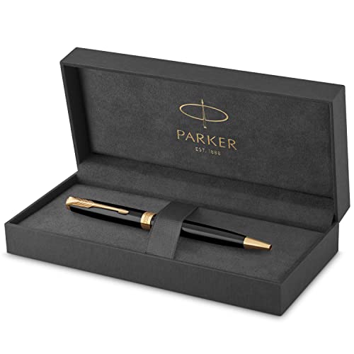 Parker Sonnet Kugelschreiber | Schwarze Lackierung mit Goldzierteilen | Mittlere Spitze | schwarze Tinte | Geschenkbox