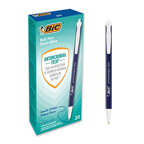 BIC 500462 Kugelschreiber Antimicrobial Tech, Stifte in Blau, Strichstärke 0.4 mm, 20er Pack, Ideal als Krankenschwester Zubehör