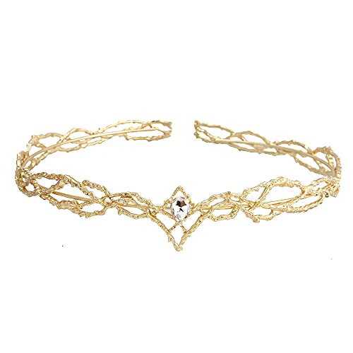 LEEMASIN Krone mit Kristallen, Diadem, Haarreifen, Brautkrone, Stirnreifen für Prinzessin oder Königin, für Geburtstag, Hochzeit, Halloween, Kostüm-Party, Gold-Weiß, M