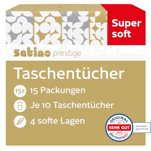 Satino by WEPA Prestige Taschentücher 4-lagig - Packung mit 15x 10 Papiertaschentücher - supersoft + saugstark - perfekt bei Schnupfen und Erkältung