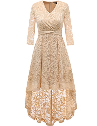 DRESSTELLS Abendkleider elegant Cocktailkleid Unregelmässig Spitzenkleid Brautjungfernkleid Floral Kleid Champagne M