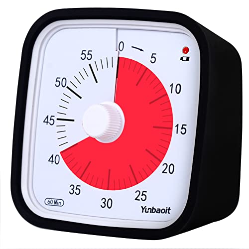Visueller Timer, Yunbaoit Verbesserter 60 Minuten Countdown Timer für Kinder Erwachsene mit Alarm bei Niedrigem Batteriestand, Leises Zeit Management Werkzeug mit optionaler Alarm (schwarz)