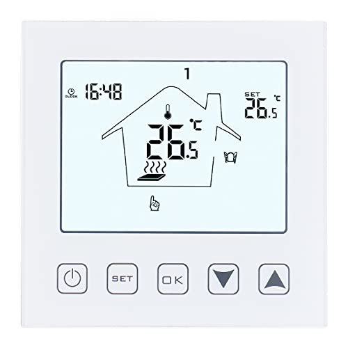 Wengart Fußbodenheizung Thermostat mit Touchscreen für Wasser Fußbodenheizung Raumthermostat Digital WG603,3A AC90-240V Unterputz Montage Weiß