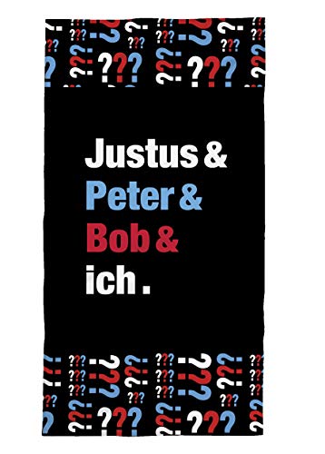 TexIdea Kinderstrandtuch Die DREI Fragezeichen 70 x 150 cm Baumwolle schwarz Badhandtuch Justus Peter Bob und ich