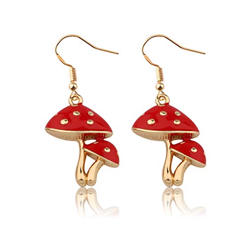 Pilz-Ohrringe, baumelnder Pilz, Schmuck, magische Pilz-Ohrringe, Waldschmuck, roter Pilz, gepunktet, für Freund, Bestie, Geburtstag, Mutter, Tochter Geschenk, M, Edelstahl,