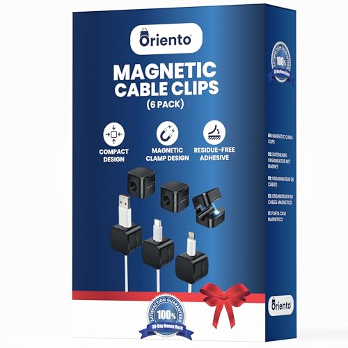 Oriento Kabelhalter 6er-Pack - Magnetisches Kabelmanagement - Einstellbarer Kabelhalter Selbstklebend - Kabel Organizer für Schreibtisch, Nachttisch, Ladekabel, Hdmi, Usb, Audiokabel, Büro (Schwarz)