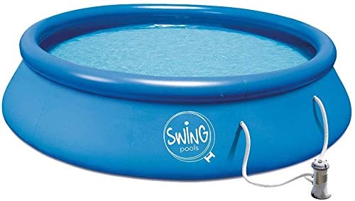 well2wellness Quick-Up Pool Ø 305 x 76 cm blau | Inklusive Filterpumpe 12 Volt | Aufstellbecken | Aufblasbarer Swimmingpool | Schneller Aufbau | Robust