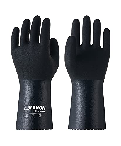 LANON chemikalienbeständige Nitril-Handschuhe, wiederverwendbare schwere Arbeitsschutzhandschuhe mit strukturierter Mikroschaum-Handfläche, Säure-, Laugen- und Ölschutz, gr 9