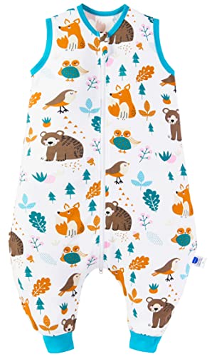 Chilsuessy Baby Schlafsack Sommer mit Füßen 0.5 Tog 100% Baumwolle Kinder Sommerschlafsack für Jungen und Mädchen, Waldtiere, 80 cm (1er Pack)