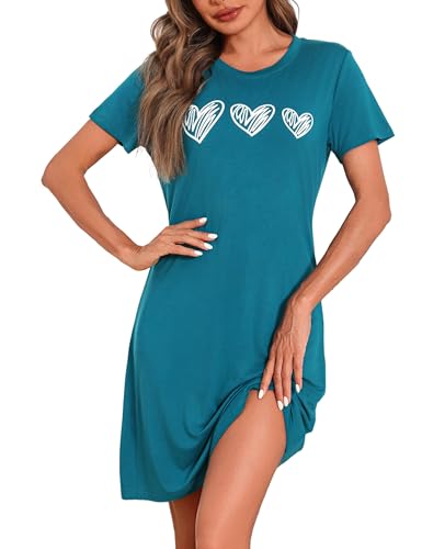 Marvmys Nachthemd Damen Kurzarm Schlafshirt Baumwolle Printed Sleepshirt Sommer T-Shirt Schlafhemd Frauen Nachtwäsche Schlafkleid
