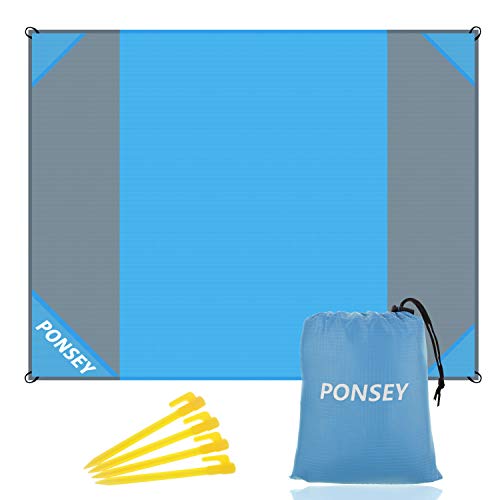 Ponsey Picknickdecke 200 x 200 cm Stranddecke Strandmatte wasserdichte Strandtuch sandabweisende Tragbare Camingmatte blau 200x200cm