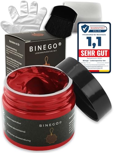 Binego® Lederreparaturset Leder & Kunstleder Reparatur Set | Lederreparatur Flüssigleder Lederfarbe Reparieren Reparaturset Aufbereitung | Farbe Rot