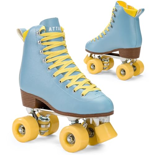 ATTABO Rollschuhe Mädchen Cascada Größe 39 EU Ökoleder Obermaterial Belüftung Aluminium Kufe 82A Räder Roller Skates mit Zehenschutz und Sicheres Bremsen