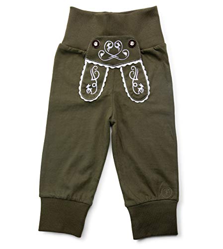 Schöneberger Trachten Couture Baby Stoffhose im Lederhosen Design – Babyhose mit elastischem Bund – Mädchen Pumphose Kinderhose REH (98/104, Grün)