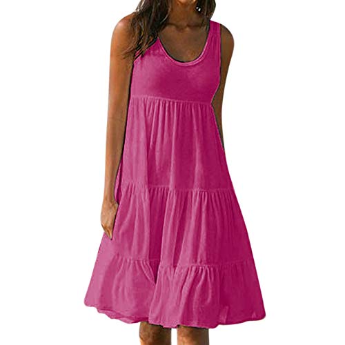 MICKURY kleider große größen mädchen festlich prinzessinnen kleid bauch kaschieren extravagantes impressionen brautkleid rückenfrei abendkleid weinrot kleider(Hot Rosa,M)