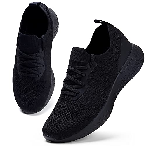 HKR Damen Turnschuhe Atmungsaktiv Laufschuhe Leichtgewichts Sportschuhe Freizeitschuhe Straßenlaufschuhe Sneaker Trainer für Running Fitness Gym Outdoor Schwarz 39 EU
