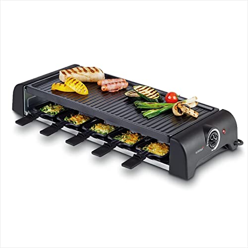 Korona 45060 Raclette für 10 Personen | XXL-Raclette mit 10 Pfannen & Holzspateln | Antihaftbeschichtete Grillplatte | Langes Kabel 1,2 m | 1500 Watt