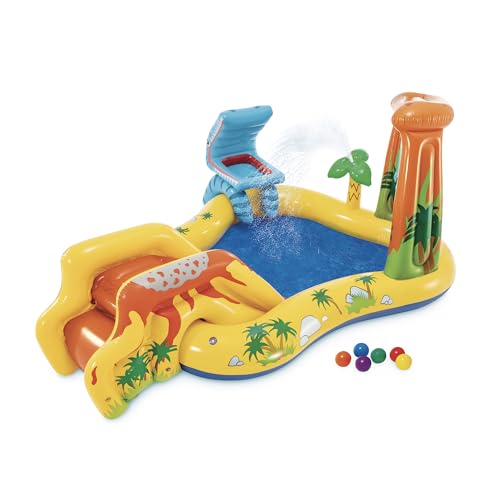 Intex 57444NP - Aufblasbarer Play Center Dinosaurier, Vinyl, Mehrfarbig, 249x191x109 cm