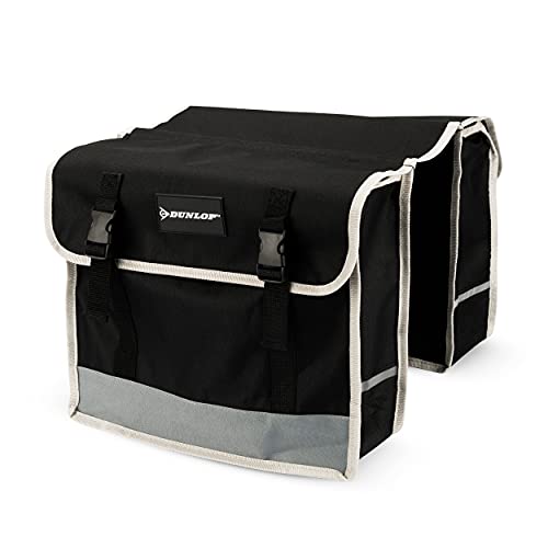 Dunlop - Fahrradtasche Doppel - Wasserdichte Gepäckträgertasche mit Fluoreszierenden Streifen - 26L und 36 x 30 x 12 cm - Schwarz
