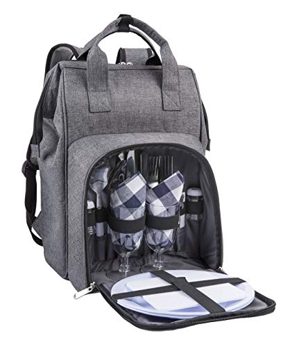 Amazon Brand – Eono 2 Personen Picknickrucksack Kühltasche mit Geschirrset & Decke
