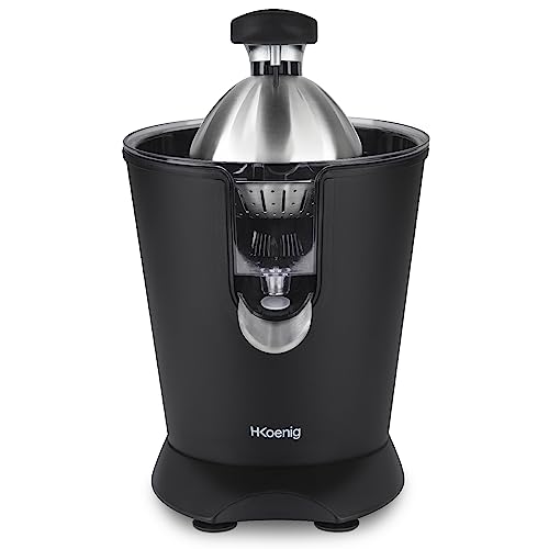 H.Koenig Elektrische Zitruspresse AGR82 BPA-frei, Orangen-, Zitronen-, Grapefruitsaft, Schnell, Automatisch, Leise, Leistungsstark, 160 W, Tropfstopp, Spülmaschinengeeignet, Schwarz