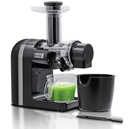 LEBENLANG Entsafter Gemüse und Obst – 200W mit 2 Behältern & Reinigungsbürste | Entsafter Slow Juicer Machine Fresh Juice | Saftpresse elektrisch Fruchtpresse | Saft Presse Zitruspresse Orangenpresse