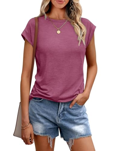 Cuptacc Tank Top Damen Sommer Rundhals Oberteile Damen Elegant Tops Cute Tshirt Basic Business Tshirt Bluse Purple Mittel M 38-40