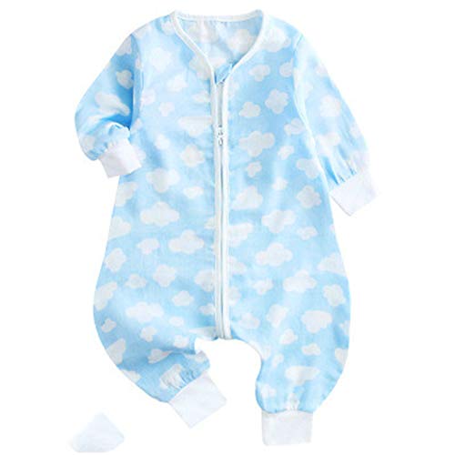Elonglin Unisex Baby Schlafsäcke Schlafstrampler Overall Süß Komfort Strampelanzug Winter Herbst Weich Hellblau(2 Schichten ） Asie 100(für Körperhöhe 85-95cm)