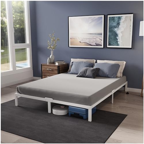 Dreamzie Bett 180x200 mit Lattenrost aus Metall - Bettgestell 180x200 für Matratze, Höche 35 cm - Großer Stauraum, Leicht zu Montieren und Stabil - Weiß Lattenrost