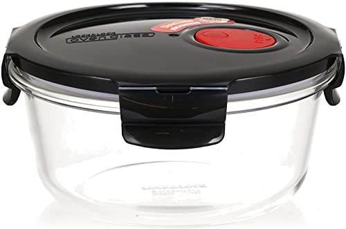 LOCK & LOCK Frischhaltedose aus Glas mikrowellengeeignet - Oven Glass - Für Backofen, Mikrowelle & zum Einfrieren - Mikrowellengeschirr rund mit Deckel, 650 ml
