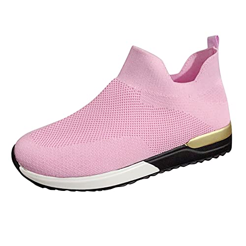 Damen Sneaker Mesh Atmungsaktiv Laufschuhe Slip On Schuhe Freizeitschuhe Outdoor Sportschuhe Bequme Sommerschuhe Turnschuhe Straßenlaufschuhe Rutschfeste Flache Schuhe