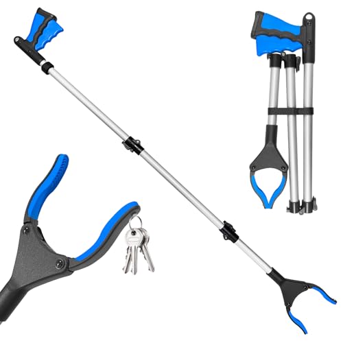 Bellanova Multifunktionaler Faltbare Greifer, 108cm Extra Langer Greifzange für Senioren, Drei-Faltbare Müllzange, 360° Drehbarer Kopf, Greif-Werkzeug mit Magnetspitzen (Blaue)