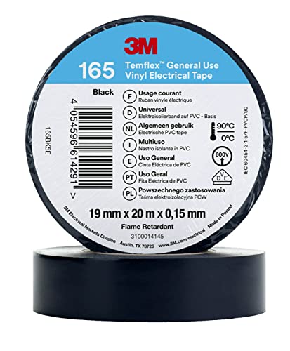 3M Temflex 165 Isolierband, Vinyl Schwarz, 0.152mm x 19mm x 20m