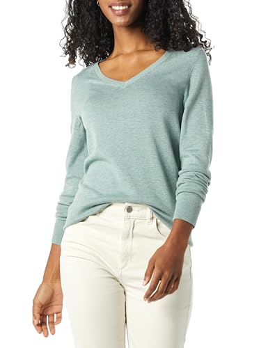Amazon Essentials Damen Leichter, Langärmeliger Pullover Mit V-Ausschnitt, Klassischer Schnitt (Erhältlich In Übergröße), Salbeigrün Meliert, M