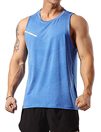 GYMAPE Herren Sportlich Trainieren Tanktops Ärmellos Muskel Laufshirts Ausbildung Schnelltrocknend Fitnessstudio Aktive Kleidung Blau 3XL