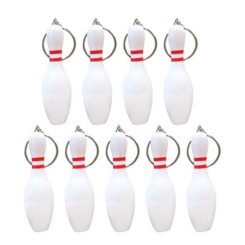 STOBOK 9Pcs Bowling Pin Schlüsselbund Tasche Charm Anhänger Schlüssel Ring Neuheit Spielzeug Schmuck Geschenk für Party Favor Welt Tasse Fan Sporting Event Schule Versorgung Kinder Weiß