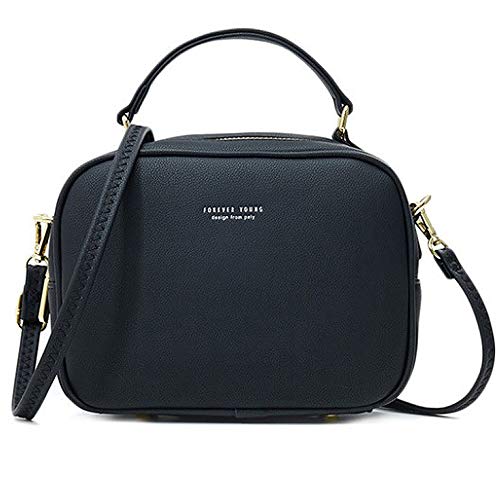 WANYIG Handy Umhängetasche Damen PU Leder Schultertasche Klein Reißverschluss Handtasche Crossbody Bag Frauen Brieftasche Cross-Body Tasche(Schwarz)