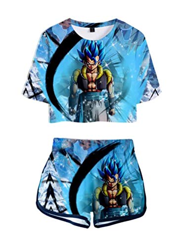 WANHONGYUE Anime Dragon Ball Z Goku 3D Druck T-Shirt und Kurze Hosen Damen Mädchen Crop Top und Shorts Zweiteiler Anzug Set 1025/9 XXL