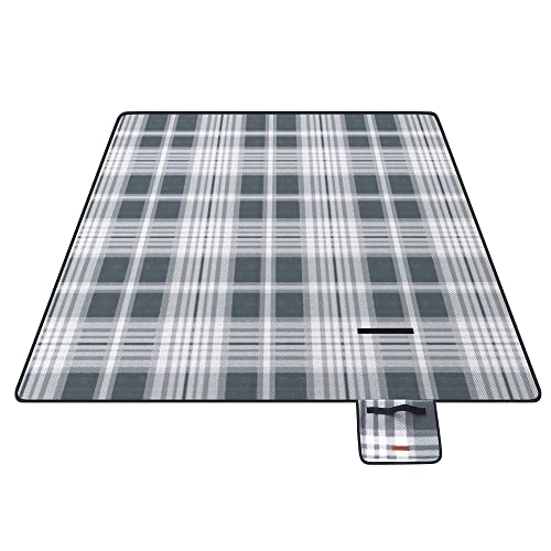 SONGMICS Picknickdecke, 200 x 200 cm, groß, Campingdecke, für Park, Garten, Strand, wasserdicht, faltbar, grau-weiß GCM61GW