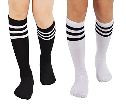 EDOTON 2 Paare Damen Streifen Rohr Socken Casual Kniestrümpfe Elastischen Oberschenkel Stocking