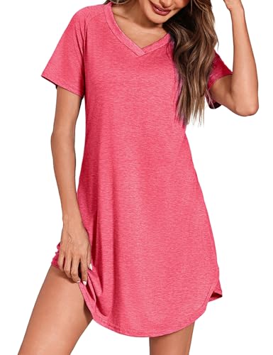 Marvmys Kurzärmliges Nachthemd Damen Nachthemd Baumwolle Gestreiftes Nachthemd Mit V-Ausschnitt Bequemes Damen-Nachthemd Kurze Nachthemden Für Damen S-3XL