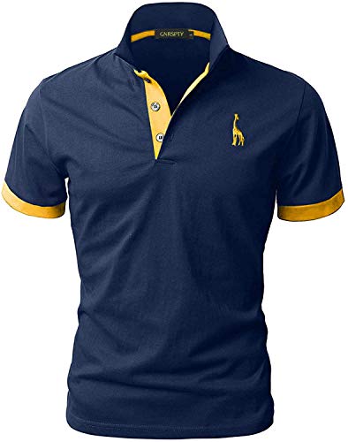 GNRSPTY Poloshirt Herren Kurzarm Polohemd Giraffe Stickerei Einfarbig T-Shirt S-XXL (L, Blau 1)