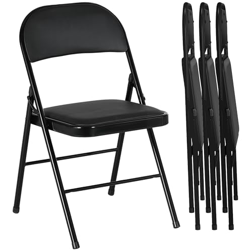HOMCOM Klappstuhl Campingstuhl mit Gepolsteter Rückenlehne, Klappbar Bürostuhl mit Stahlrahmen, Küchenstuhl mit Polster bis 120 kg belastbar für Gäste, Büro, Camping, Schwarz
