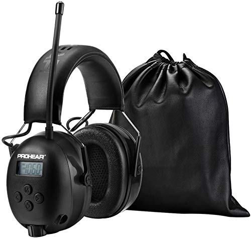 PROHEAR 033 (Upgraded) Gehörschutz mit Bluetooth, FM/AM Radio Wiederaufbare Ohrenschützer, Eingebautem Mikrofon und Lärmreduzierung für Lärmintensive Freizeitaktivitäten SNR31dB, NRR25dB - Schwarz