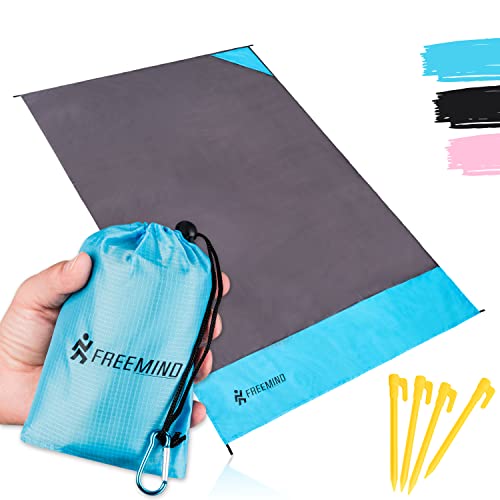 freemind® Outdoor Picknickdecke XL - ultraleichte, dünne Stranddecke - 140 x 200 cm - wasserabweisend, kompakt, sandfrei - Mini Pocket Blanket für Reisen, Camping - inkl. 4 Heringe, Karabiner
